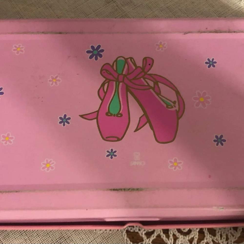 Vintage Sanrio Pink Ballet Slippers Metal Pencil Case Box